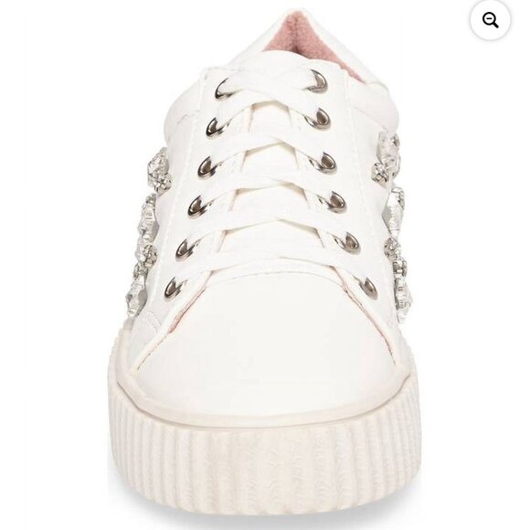 Lauren Larraine Pam White Embellished Platform Sneaker Rhinestone - Picture 2 of 7